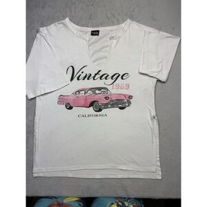 Popular Sports women's XL White Graphic Print T-Shirt California Cars Logo